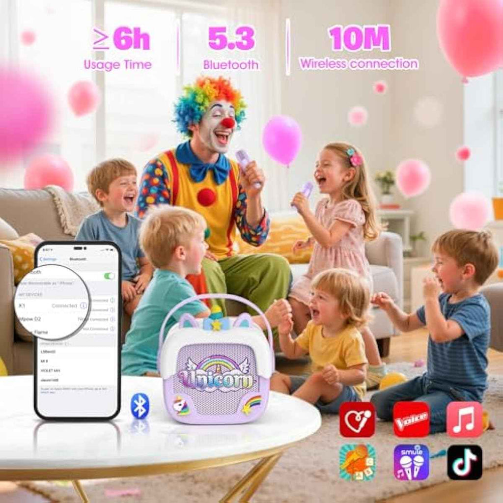 unicorn portable bluetooth speakers mini karaoke machine for girls purple