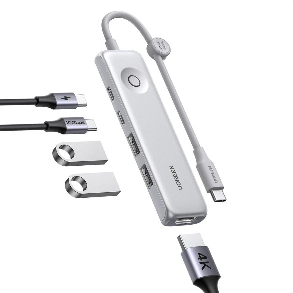 UGREEN USB C Hub 10Gbps Data Transfer, 4K@60Hz HDMI, 100W Power Delivery, 5-in-1 Slim Portable Multiport Adapter with Lock-Screen Button & Cable Clip,Compatible with MacBook Air/Pro,Windows Laptops