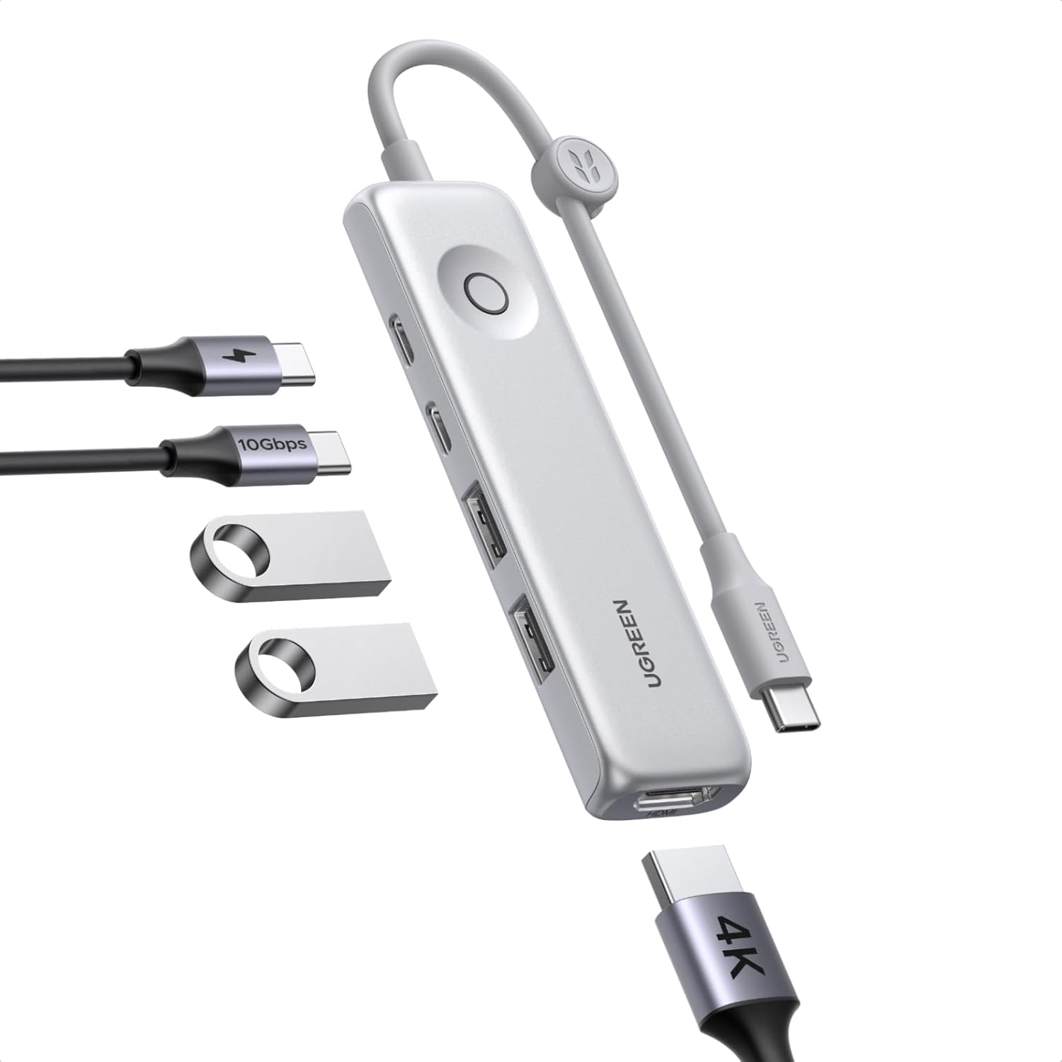 UGREEN USB C Hub 10Gbps Data Transfer, 4K@60Hz HDMI, 100W Power Delivery, 5-in-1 Slim Portable Multiport Adapter with Lock-Screen Button & Cable Clip,Compatible with MacBook Air/Pro,Windows Laptops