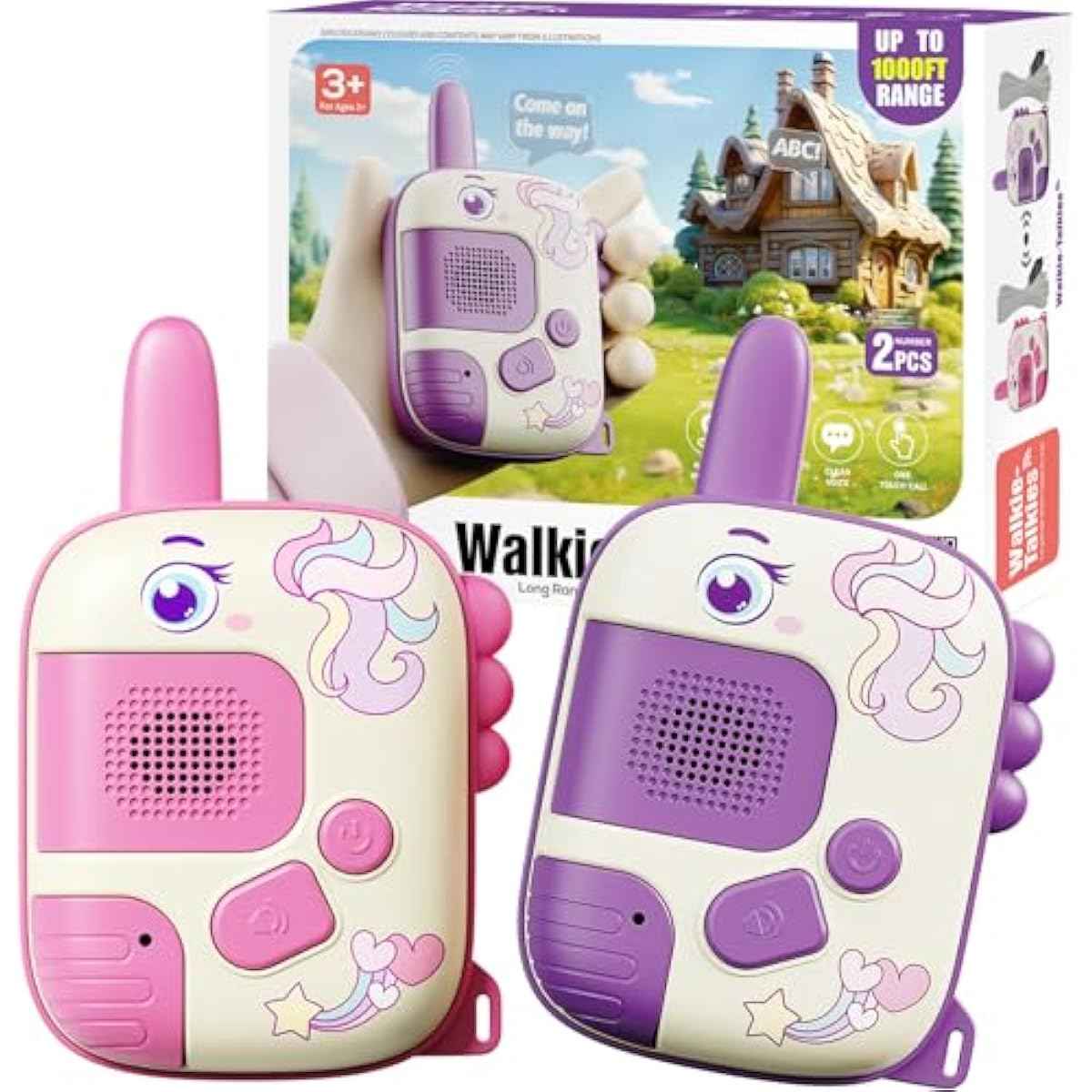 Unicorn walkie talkies for girls 2 pack birthday gifts 3-8 year old outdoor camping toys