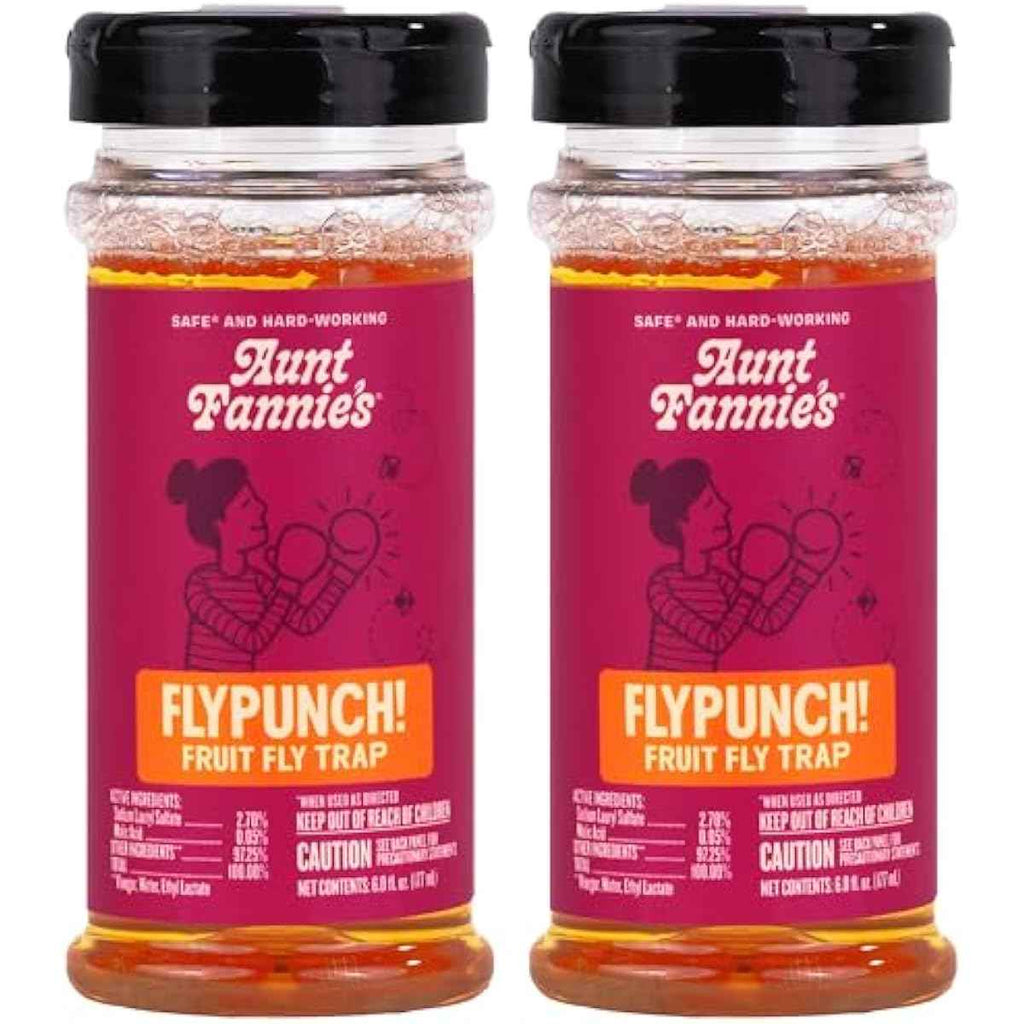 Aunt Fannie's FlyPunch Fruit Fly Trap for Indoor and Kitchen Use, Ready to Use, Made with Plant Based Ingredients, Safe Near Food, Each Bottle Lasts Up to 30 Days, Pack of 2