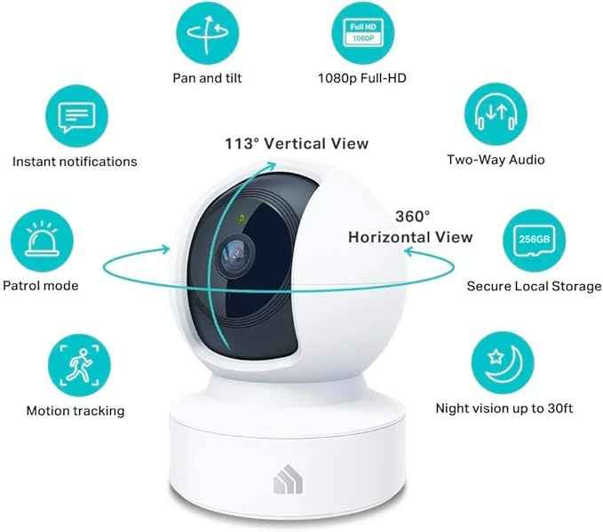 Kasa EC70 Indoor Pan/Tilt 1080p HD security camera with night vision, motion detection, and cloud storage