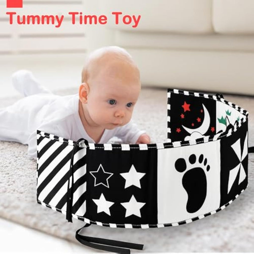 urmywo black and white baby toy, tummy time high contrast newborn toys 0-3 months, soft baby book