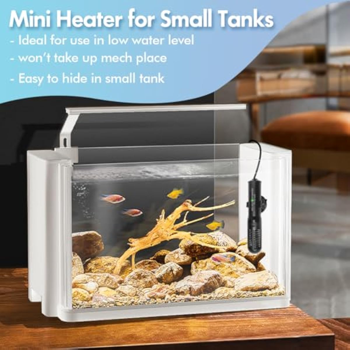orlushy 25w small submersible aquarium heater for betta fish tank 78℉ constant temperature 1-6 gallons freshwater saltwater
