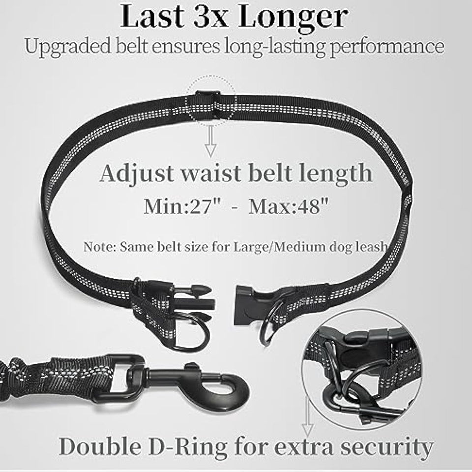 iYoShop hands-free dog leash with zipper pouch and dual padded handles for medium and large dogs (large, 25-120 lbs, black)
