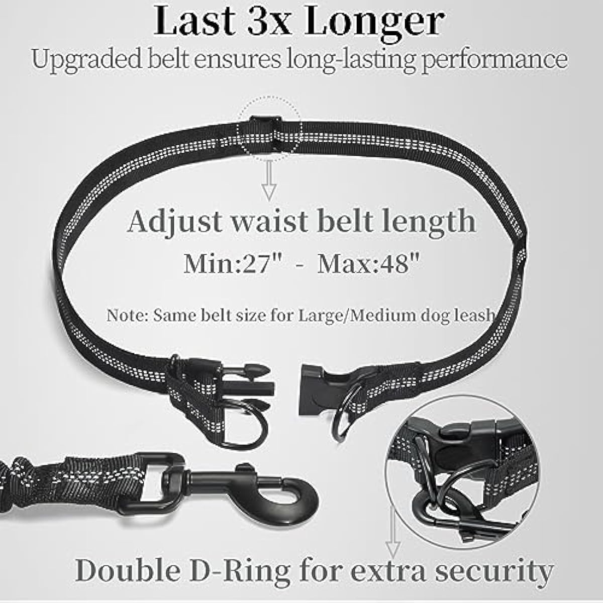 iYoShop Hands Free Dog Leash with Zipper Pouch, Dual Padded Handles and Durable Bungee for Walking, Jogging and Running Your Dog (Large, 25-120 lbs, Black)