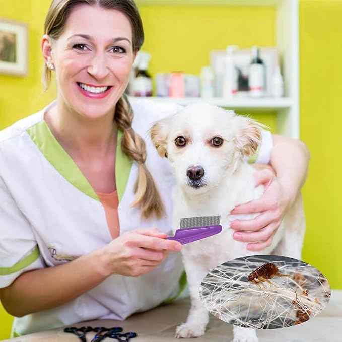 yumflan flea comb with rubber handle for dogs and cats purple