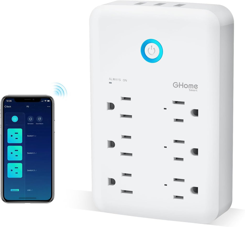 GHome Smart Plug Outlet Extender with USB Wall Charger and 3 Individual Smart Outlets, Compatible with Alexa and Google Home
