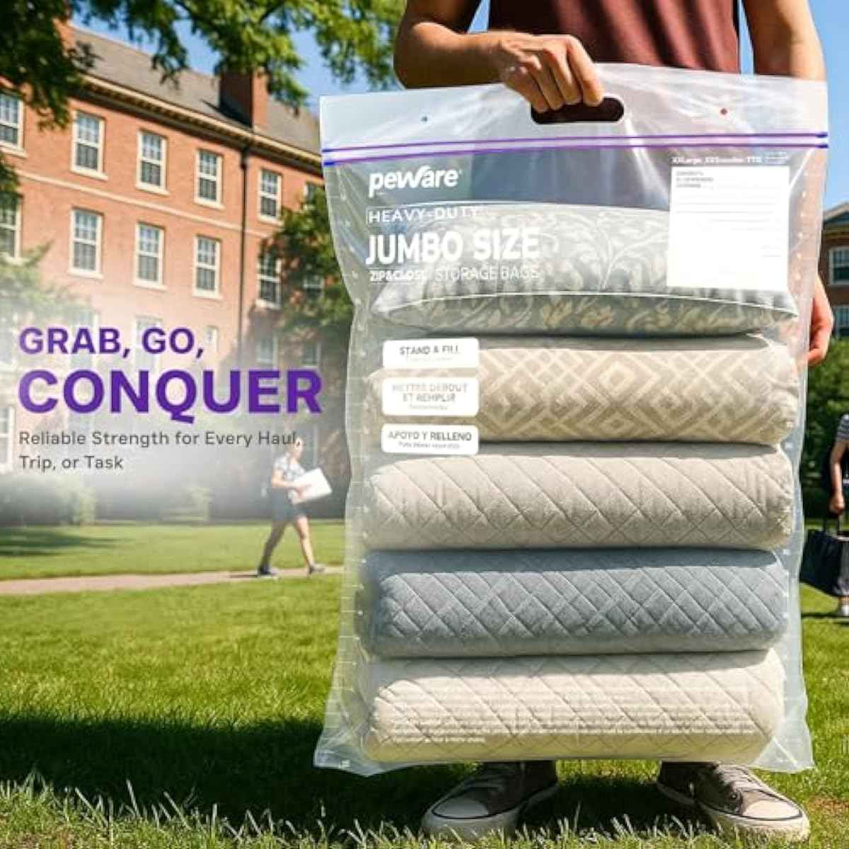 20 Gallon Heavy Duty Jumbo Storage Bags, 24" x 34" Resealable Zipper Top, Pack of 5, BPA-Free, 6 Mil Thick