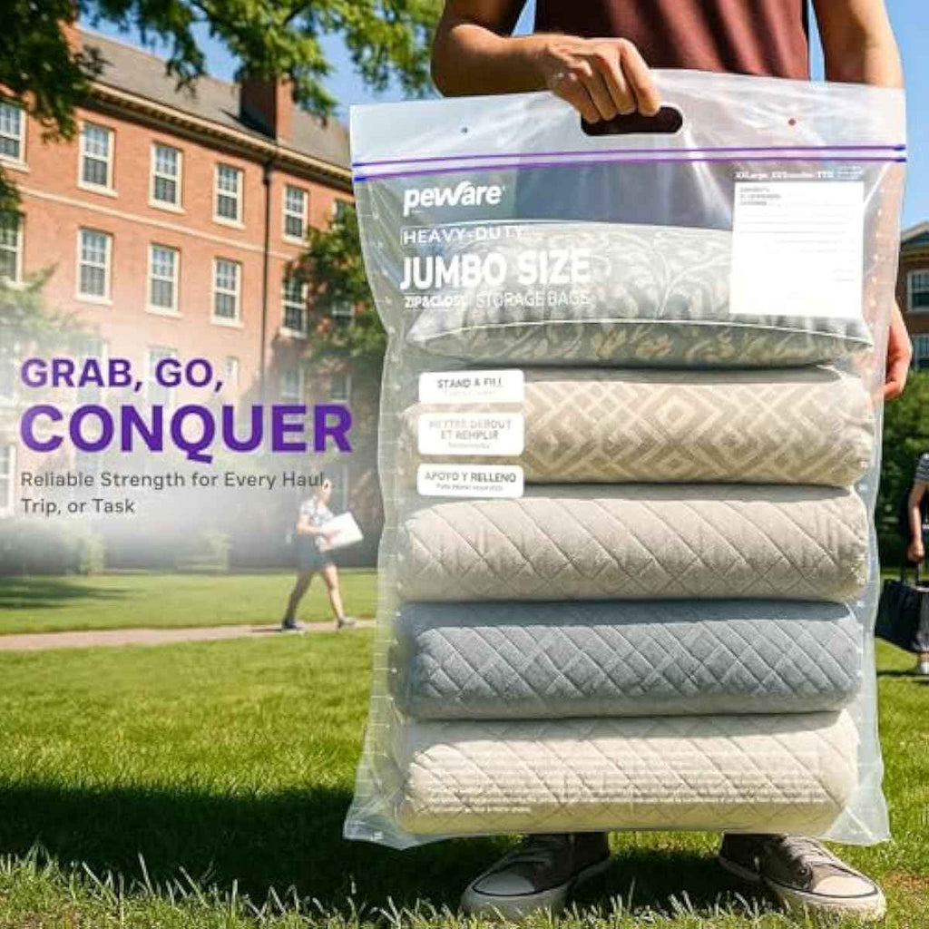 20 Gallon Heavy Duty Jumbo Storage Bags, 24" x 34" Resealable Zipper Top, Pack of 5, BPA-Free, 6 Mil Thick