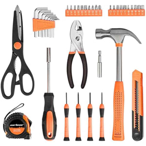 39 Piece Tool Set with Plastic Toolbox Storage Case, Orange for General Household Hand Kit