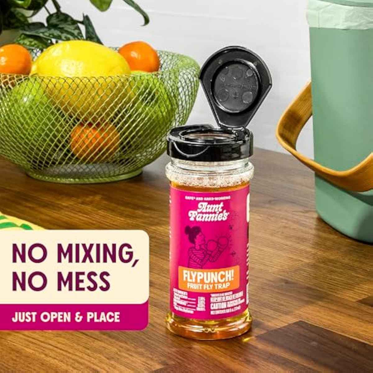Aunt Fannie's FlyPunch Fruit Fly Trap for Indoor and Kitchen Use, Ready to Use, Made with Plant Based Ingredients, Safe Near Food, Each Bottle Lasts Up to 30 Days, Pack of 2