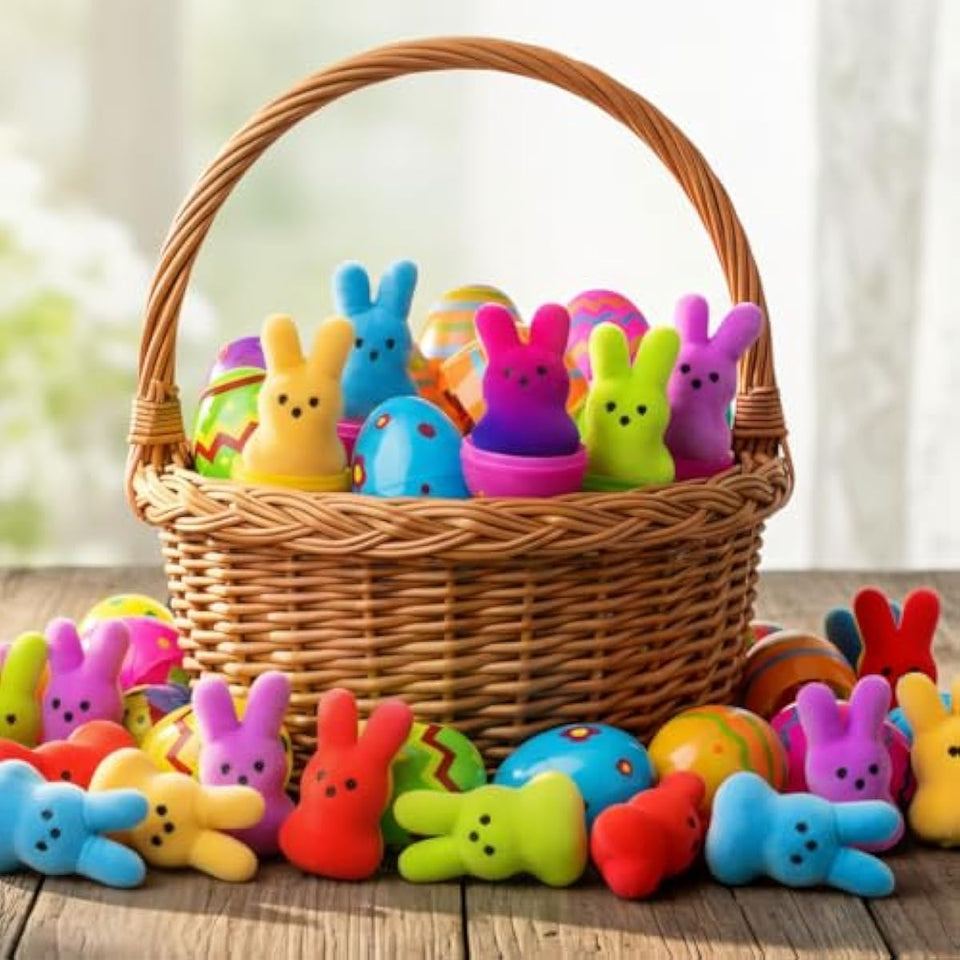 24 Pcs PreFilled Easter Eggs with Plush Bunny Toys Animals Keychain Decoration Stuffed Toy Great for Kids Boys Girls Toddler Easter Basket Stuffers Egg Fillers