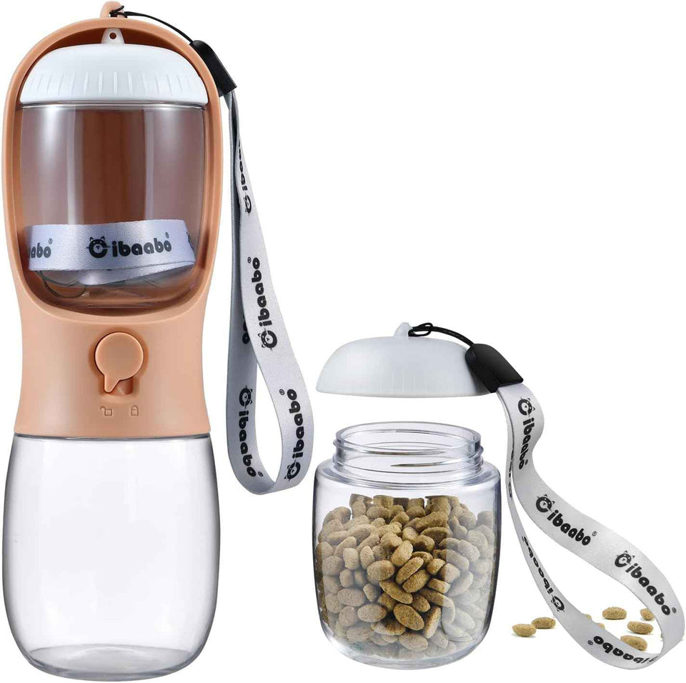 Dog Water Bottle with Food Container, Travel Puppy Water Bowl, Portable Pet Dispenser, Dog Gift Stuff Accessories Items, Puppy Essentials Necessities for Yorkie Cat Walking and Hiking