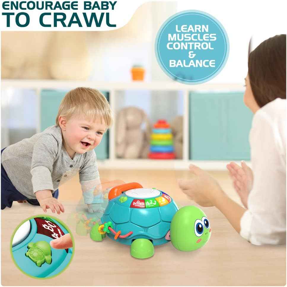 Jyusmile Baby Toys 6 to 12 Months, Musical Turtle Crawling Infant Toys, Early Learning Educational Toy with Light & Sound, Christmas Birthday Gifts for Boy Girl 7 8 9 10 11 Month 0-1 Year Old