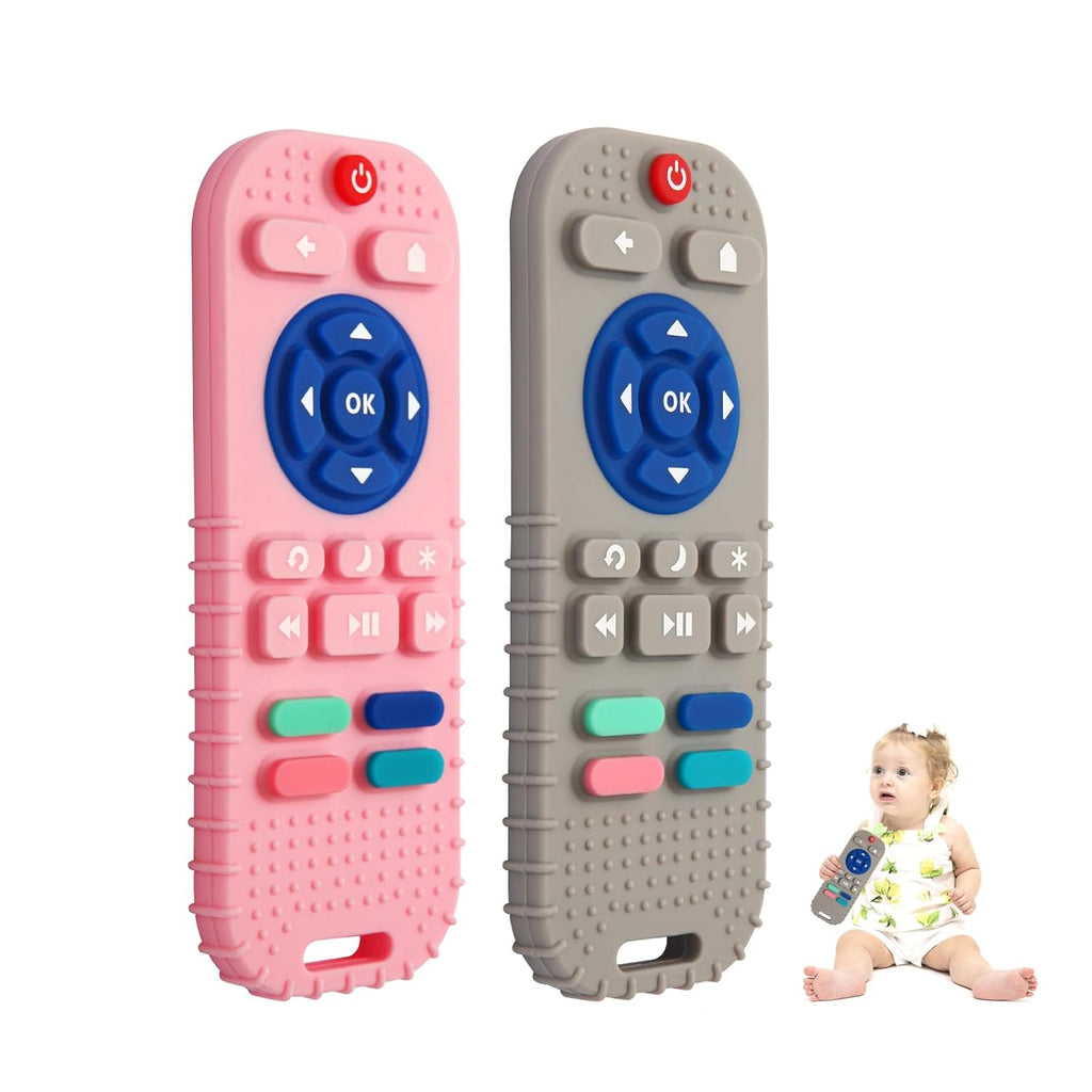 Hooku 2 Pack silicone teething toys for babies 0-6 months, teethers for babies 6-12 months with remote teether, sensory toys