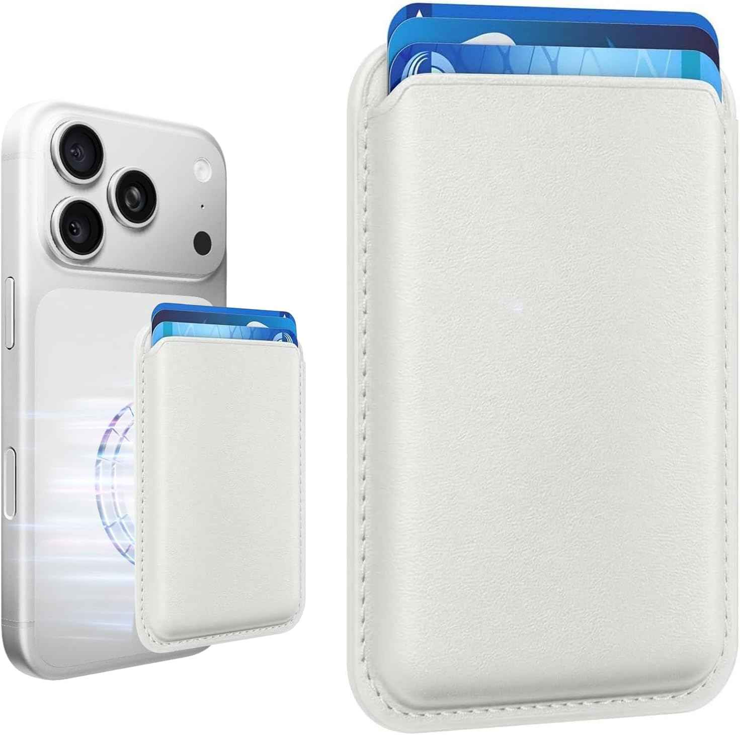 Stronger Magnetic RFID Leather Mag-Safe Card Holder for iPhone 16 Series, Mag-Safe Accessories Stick on Series of iPhone 17/16/15/14/13/12 and Pro/Promax, Black
