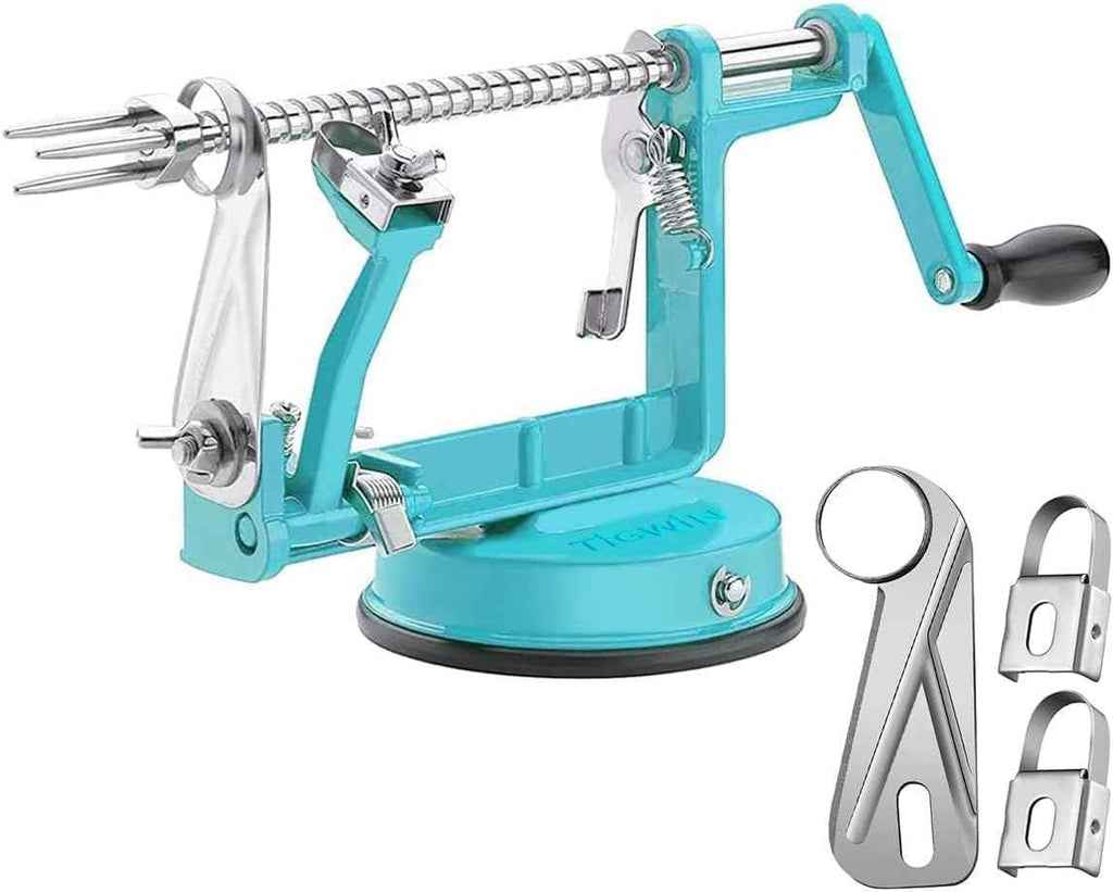 Apple Peeler Corer, Long lasting Chrome Cast Magnesium Alloy Apple Peeler Slicer Corer with Stainless Steel Blades and Powerful Suction Base for Apples and Potato(Red)
