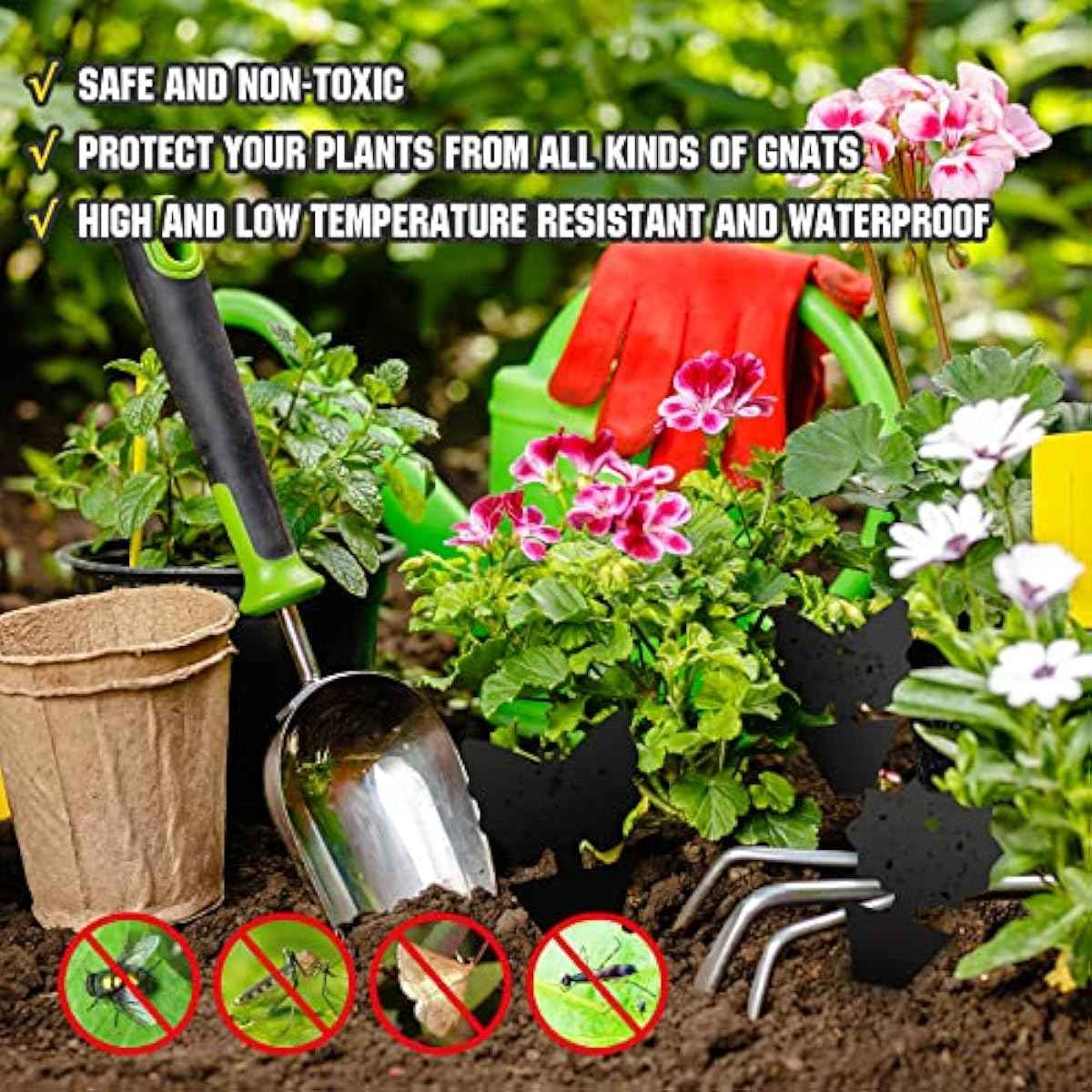 USKICH 24 Pcs Sticky Fruit Fly and Gnat Traps for Indoor Outdoor White Flies Mosquitoes Fungus Gnats Lying Insects Black