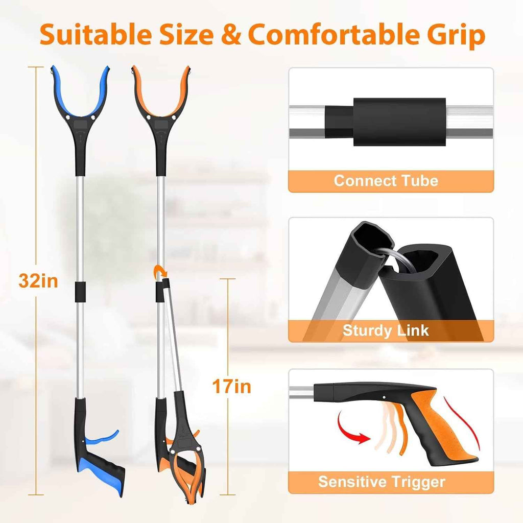 32" Grabber Reacher Tool, 2-Pack Foldable Reacher Grabber Pickup Tool with 360° Rotating Jaw & Magnet