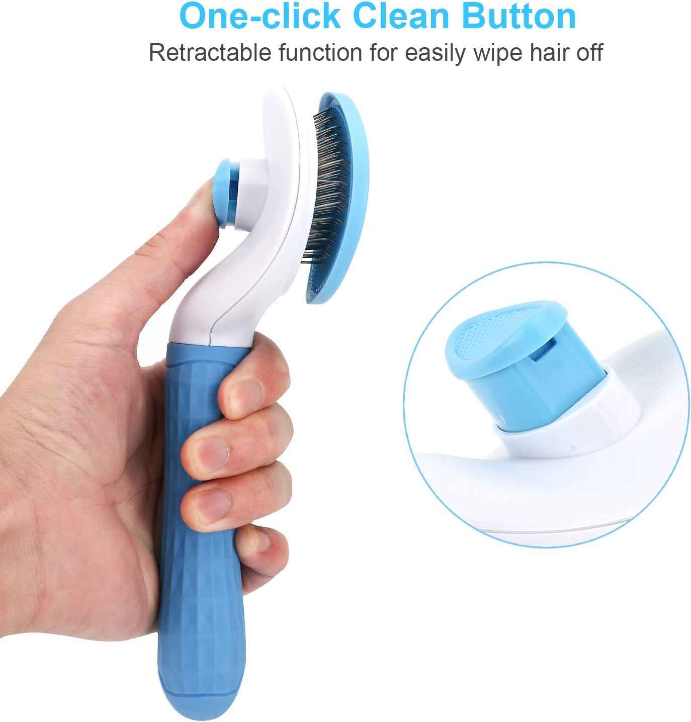 Depets self-cleaning slicker brush for dogs, cats, and bunnies with long or short hair - blue and white