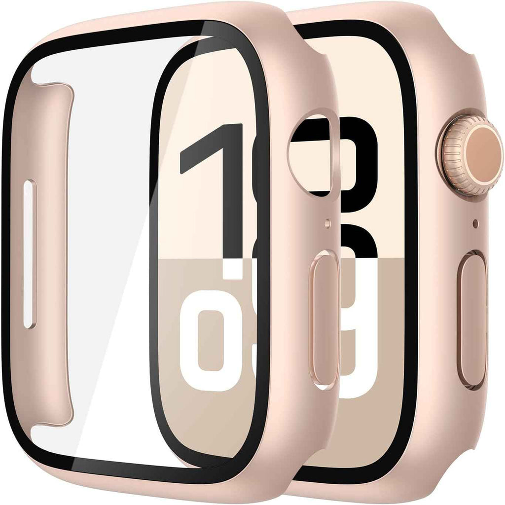 Misxi 2 Pack Tempered Glass Case Compatible for Apple Watch Series 11 (2025) Series 10 46mm, Screen Protector Cover for iWatch, Black
