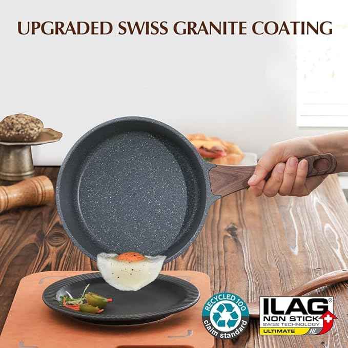 SENSARTE Nonstick Saucepan with Lid, 1.5 Quarts Small Pot with Swiss Granite Coating, Stay-cool Handle, Multipurpose Handy Sauce Pot Small Kitchen Cooking Pot, Induction Comptable, PFOA Free