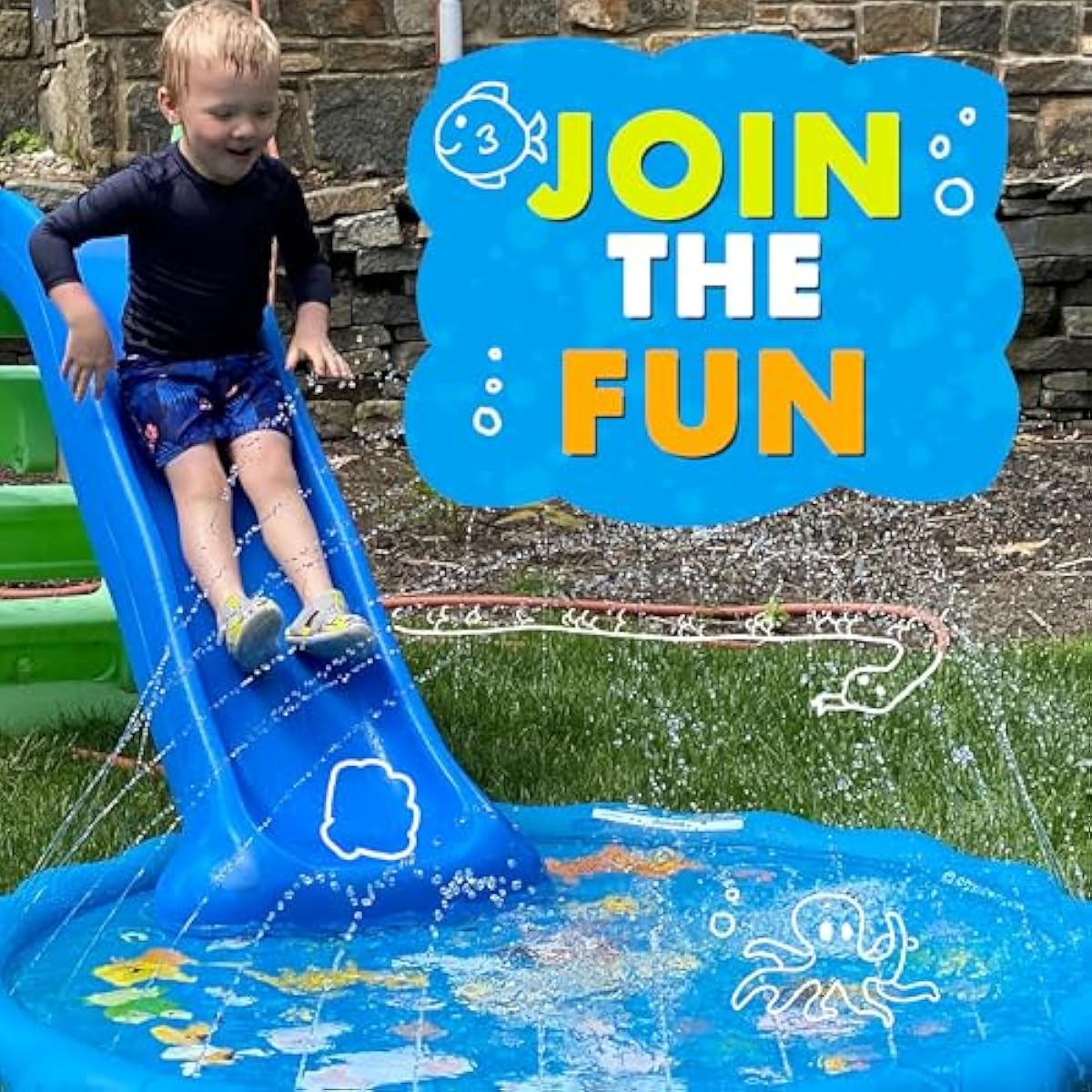 60-inch SplashEZ 3-in-1 kiddie pool and sprinkler for toddlers and babies, BPA-free water play mat for outdoor learning
