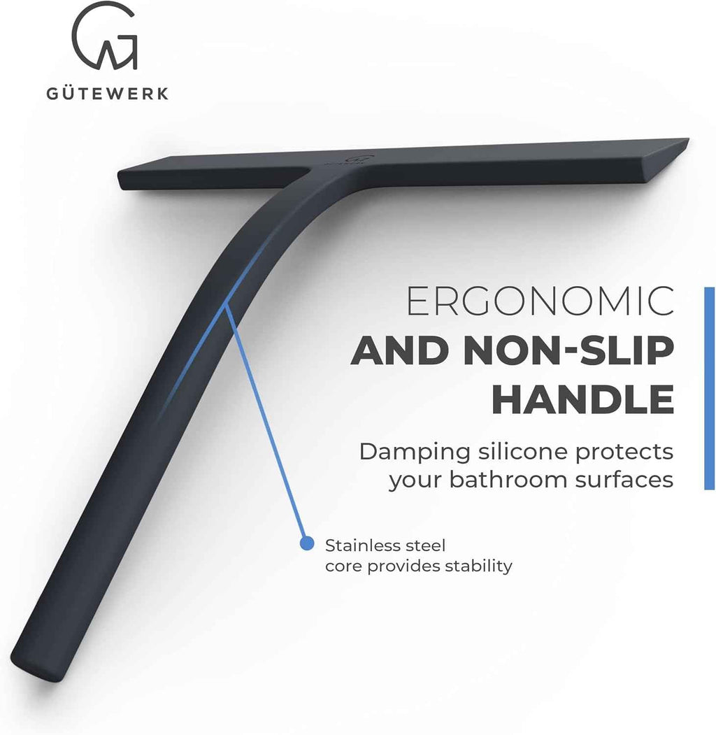 GÜTEWERK Shower Squeegee - Silicone Window Cleaner, 9-Inch, Black