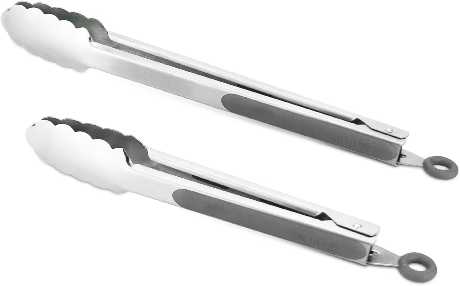 304 Stainless Steel Tongs, 9" and 12" Set, Sturdy Grilling and Barbeque Tongs with Ergonomic Grip, Black