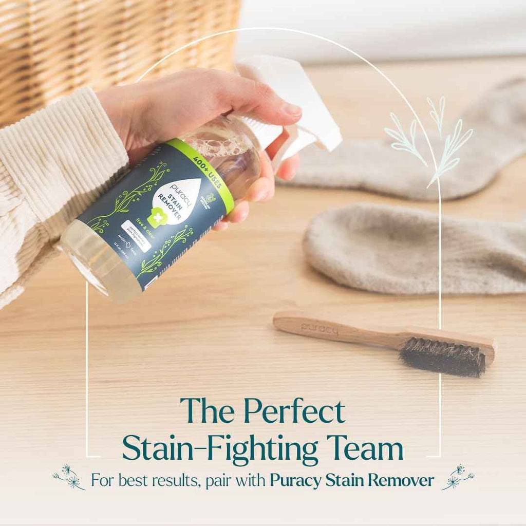 Puracy Laundry Stain Remover Brush - Vegan Bristles for Tough, Deep, and Aged Stain Elimination