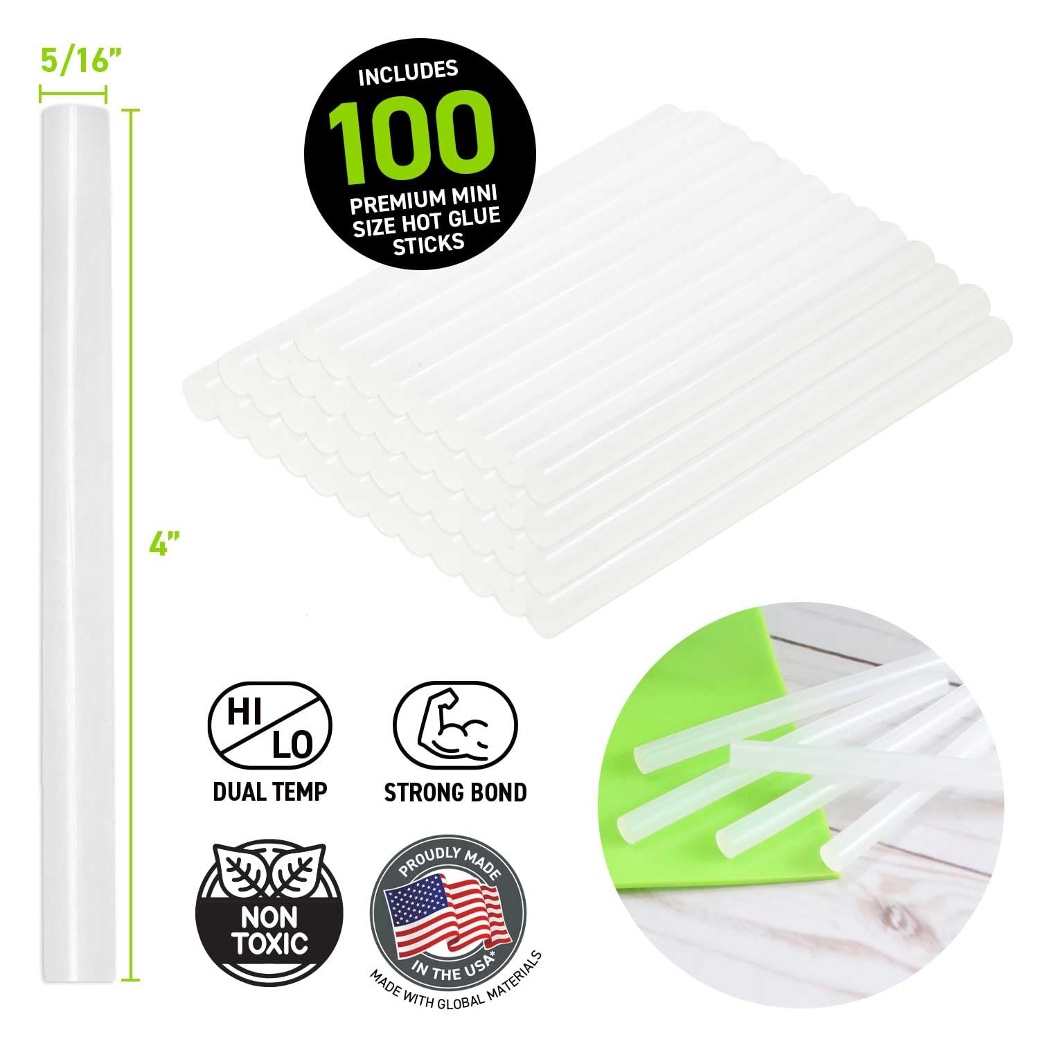 Surebonder DT-100 Mini Size Hot Glue Sticks for Glue Guns 0.27 in. Diameter, 4 in. Length - All PLrpose, All Temperature - Great for DIY, Arts, and Crafting - 100 Pack, Clear