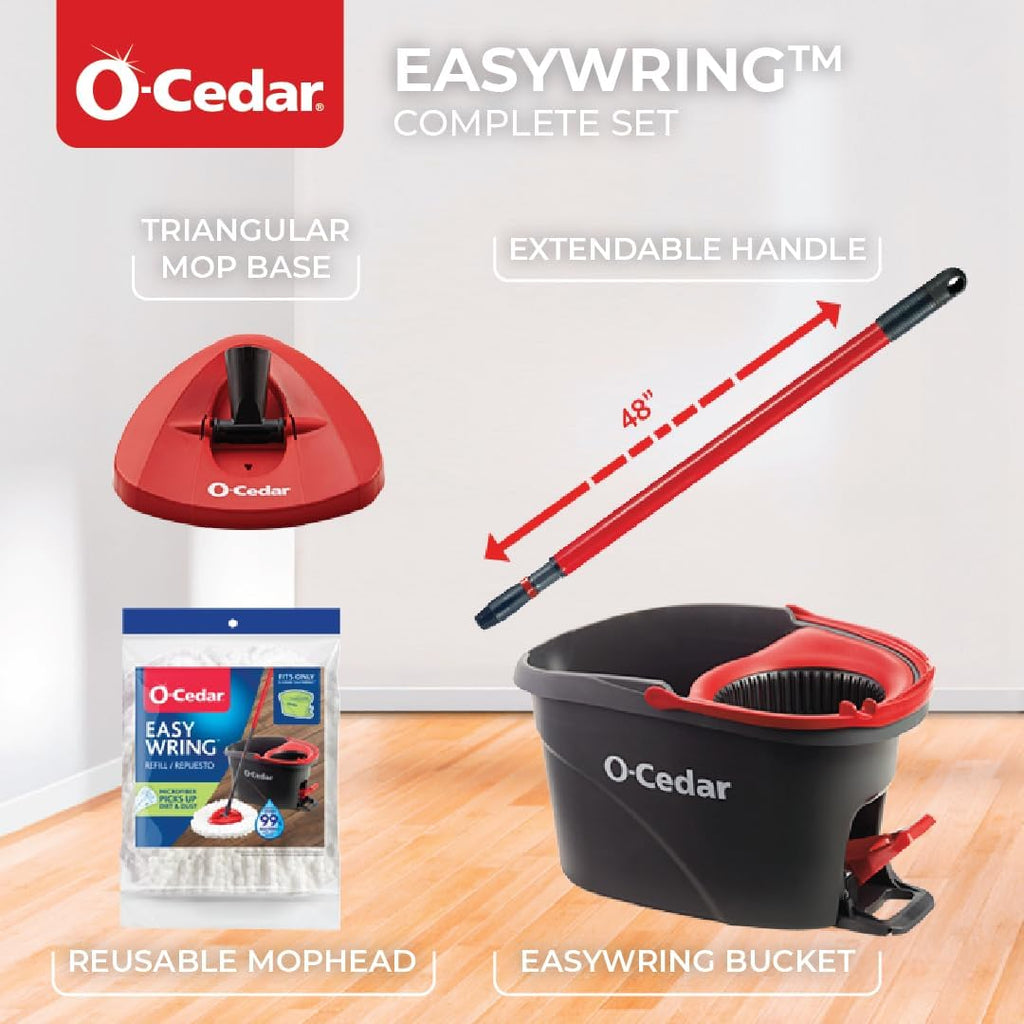 O-Cedar EasyWring Microfiber Spin Mop, Bucket Floor Cleaning System, Red, Gray, Standard - ShopUS