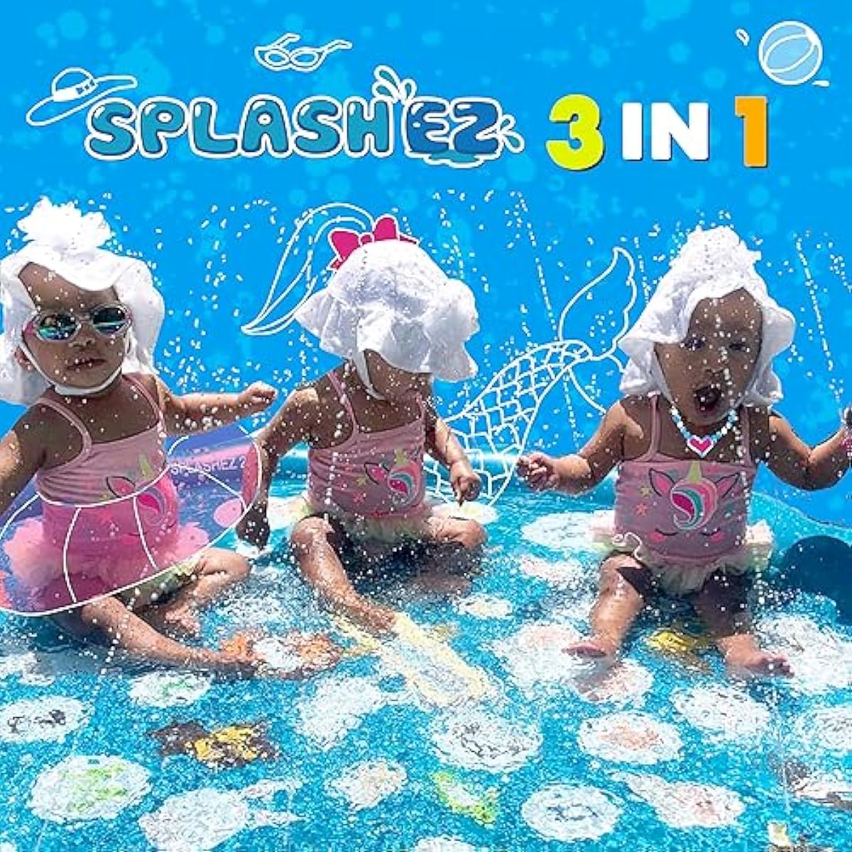 60-inch SplashEZ 3-in-1 kiddie pool and sprinkler for toddlers and babies, BPA-free water play mat for outdoor learning