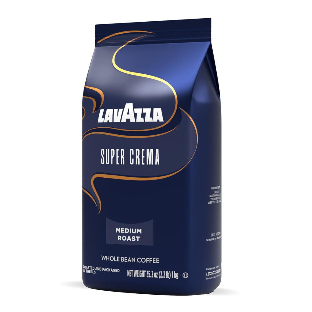 Lavazza Super Crema whole bean coffee, medium espresso roast, Arabica and Robusta blend, 2.2 lb bag