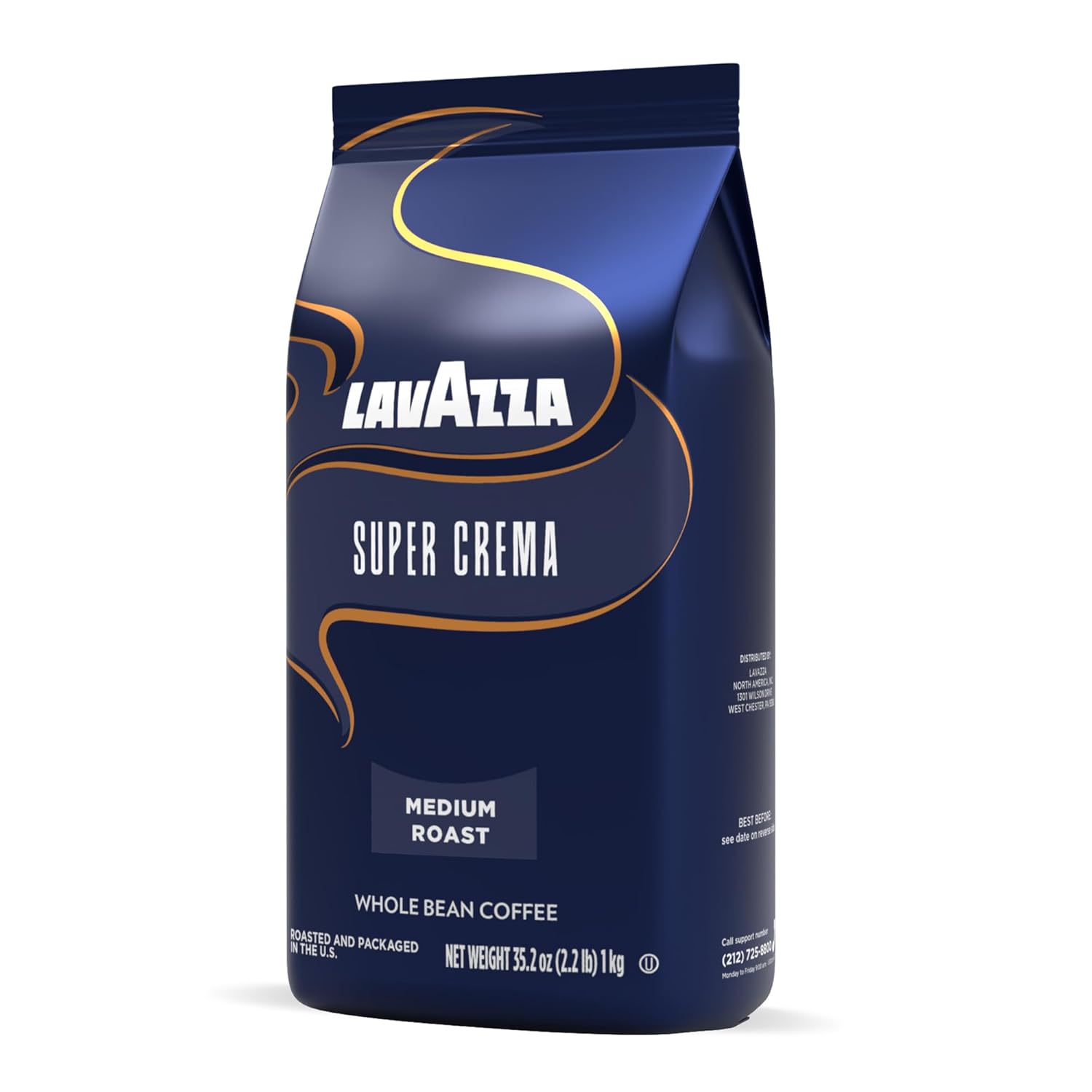 Lavazza Super Crema whole bean coffee, medium espresso roast, Arabica and Robusta blend, 2.2 lb bag