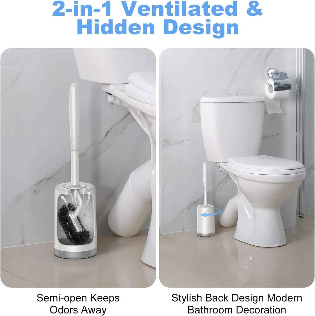 White hamitor curved toilet brush holder set for small rv bathrooms with hidden scrubber and compact design