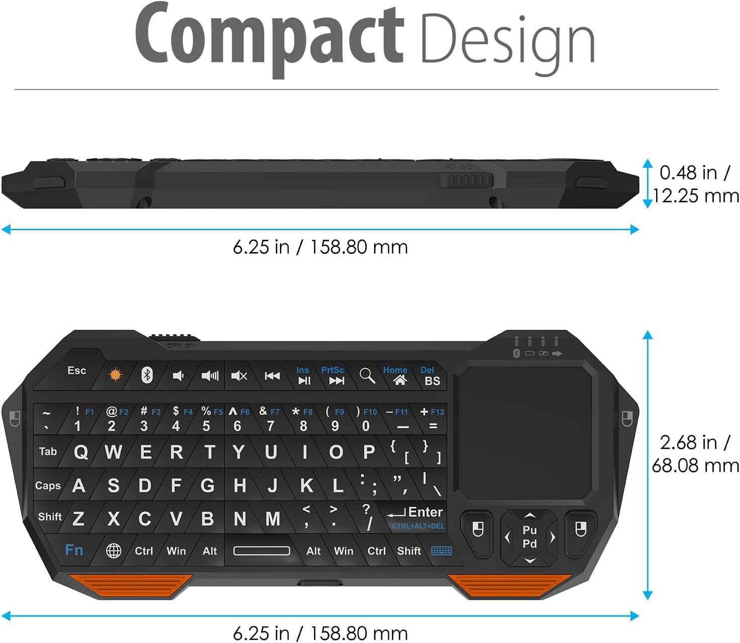Fosmon Mini Bluetooth Keyboard (QWERTY Keypad), Wireless Portable with Touchpad, Compatible with Apple TV, Amazon Fire Stick, PS4, PS4 Pro, PS5, HTPC/IPTV, VR Glasses, Smartphones