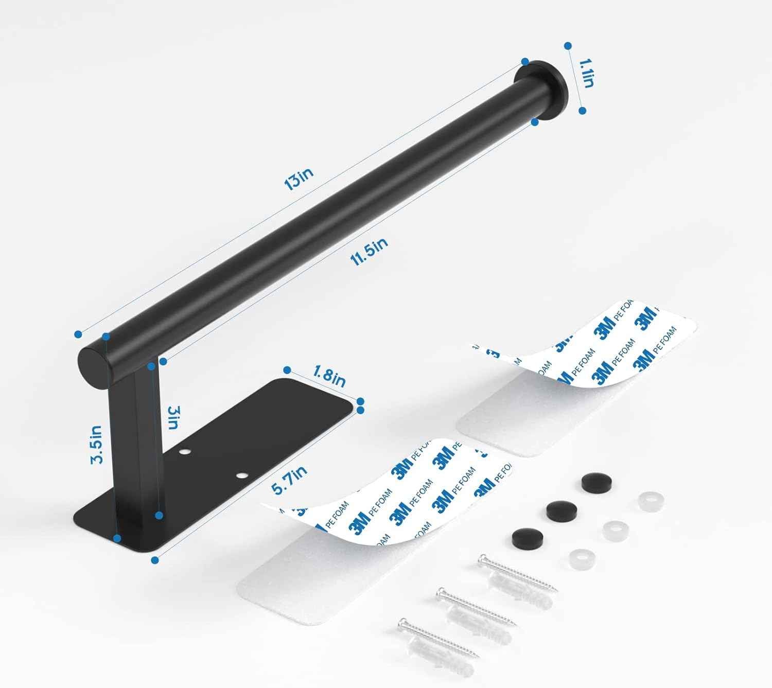 ASTOFLI Paper Towel Holder 304 Stainless Steel, Under Cabinet, Self-Adhesive, Matte Black, 12 Inch, No Drill