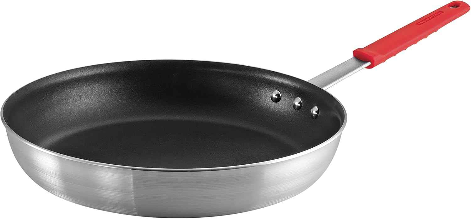 Tramontina Professional 10-Inch Non Stick Frying Pan, Heavy-Gauge Aluminum Skillet with Reinforced Nonstick Coating, Red Handle, Dishwasher and Oven Safe