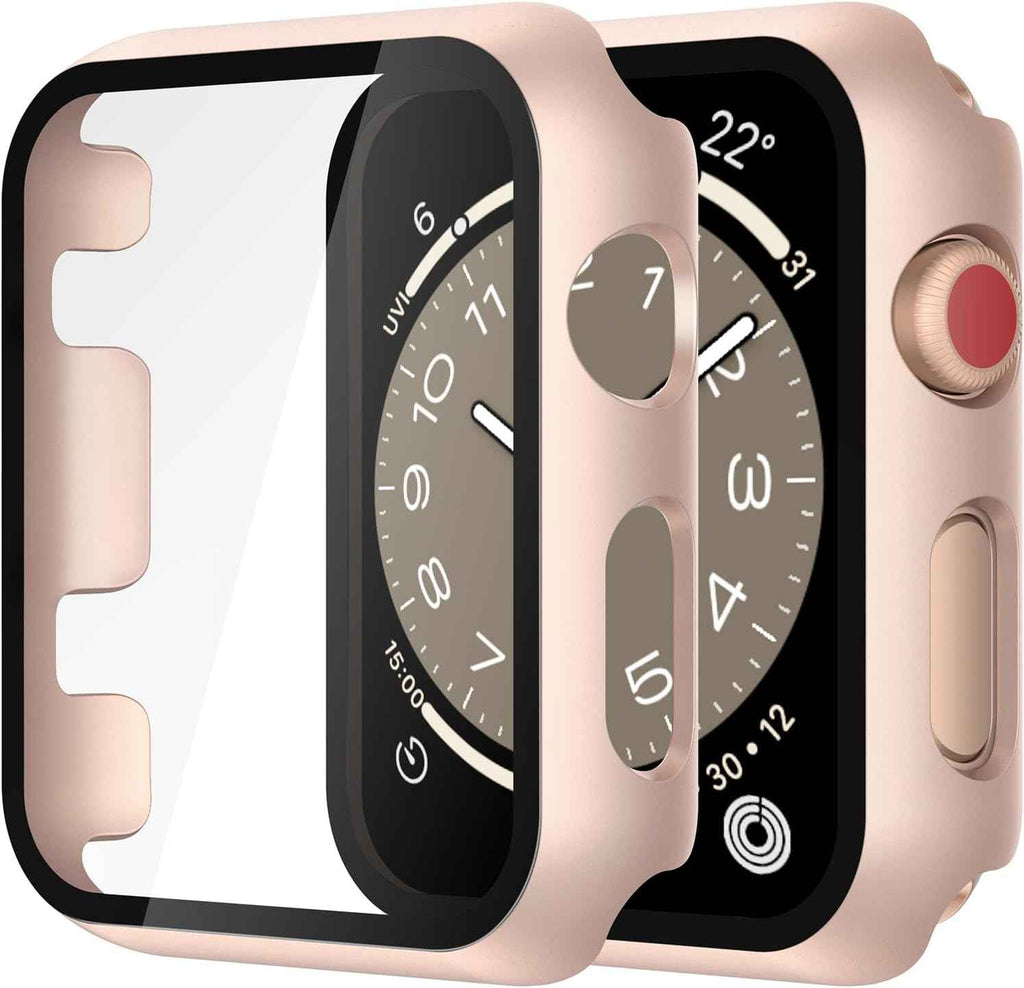 Misxi 2 Pack Tempered Glass Case Compatible for Apple Watch Series 11 (2025) Series 10 46mm, Screen Protector Cover for iWatch, Black