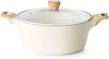 SENSARTE Ceramic Nonstick Stock Pot with Lid, 2.6/4.5/6.6/8.5 QT Soup Pot Casserole Pot, Non-toxic Healthy Pasta Pot, Large Cooking Pot Stew Pot, Induction Compatible, PFOA PFAS PTFE Free, White