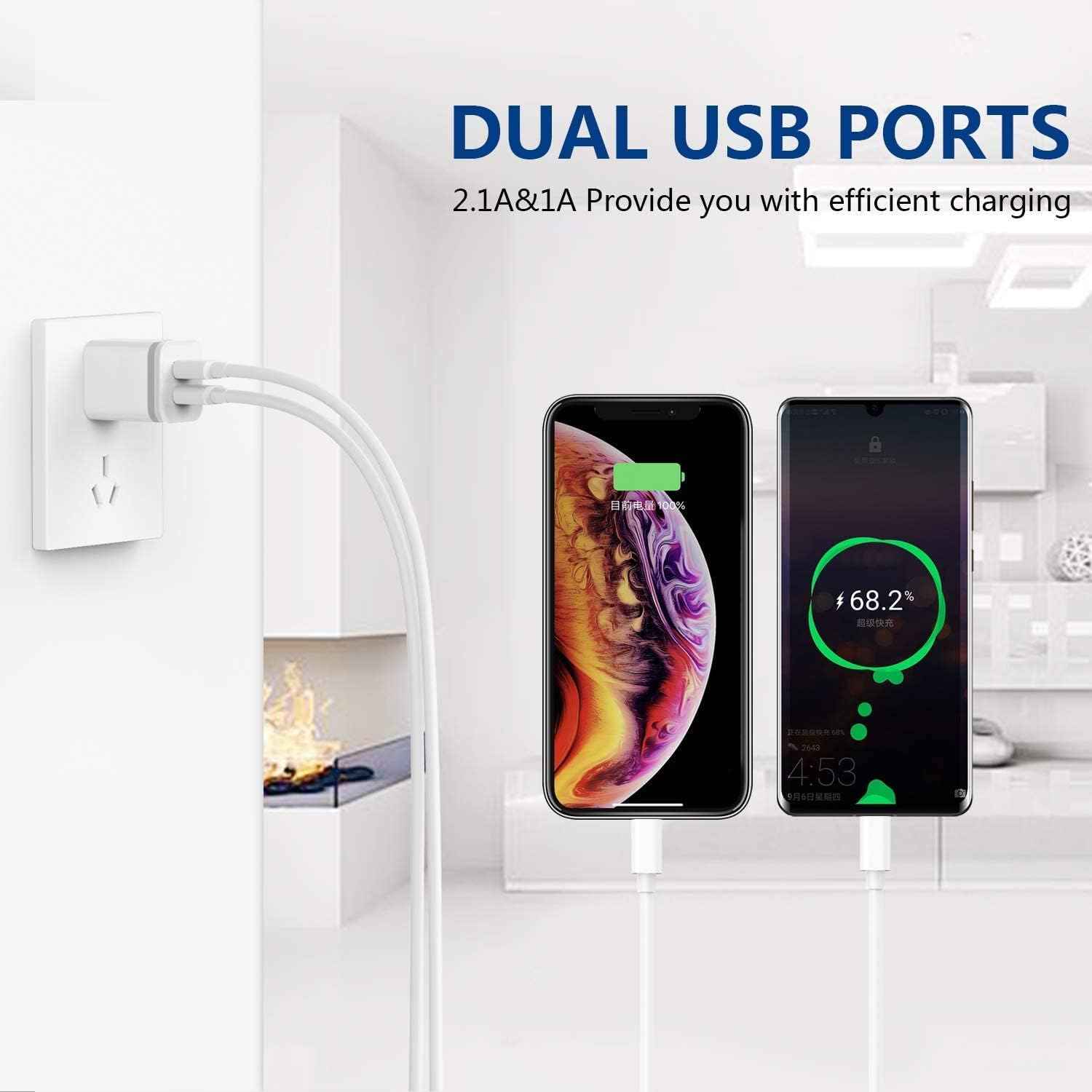 LUOATIP 3-Pack 2.1A 5V Dual Port Cube Power Adapter Plug Block for iPhone and Android Phones