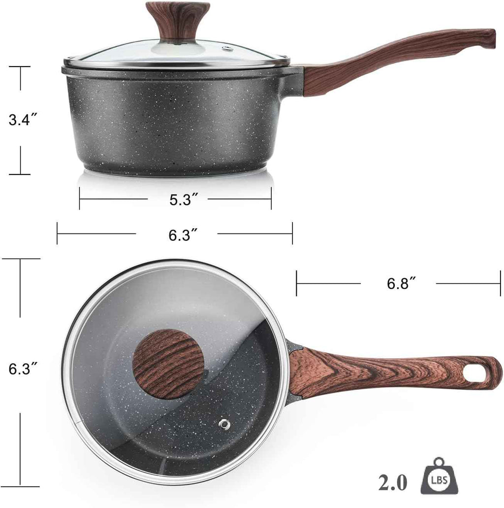 Sensarte 1.5 Qt Nonstick Saucepan with Lid, Swiss Granite Coating, Stay-cool Handle, PFOA Free