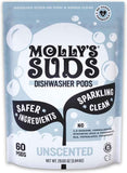 Molly's Suds unscented dishwasher pods, grease-cutting, residue-free cleaning, 60-count package, eco-friendly