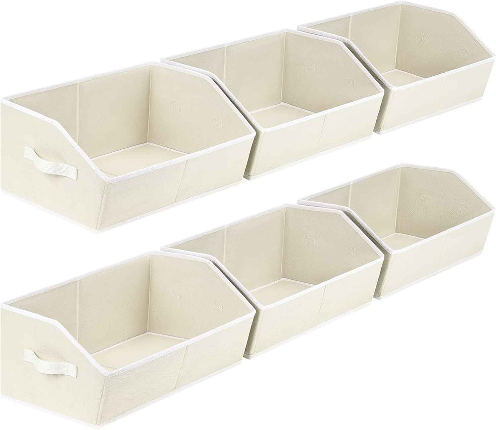 Closet Organizers Bins 6 Packs - Large Closet Shelf Organizer with Handles, Fabric Trapezoid Storage Bins, Collapsible Storage Cubes for Clothes, Towels, Light Gray