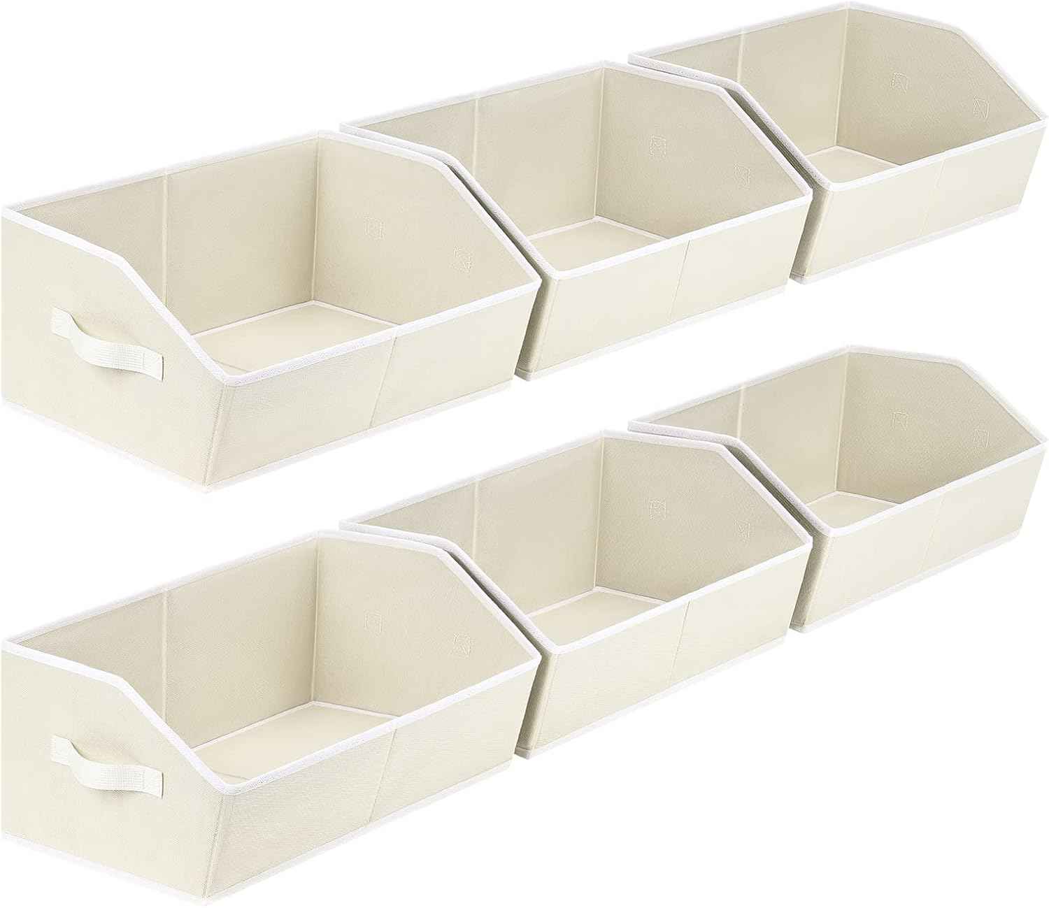 Closet Organizers Bins 6 Packs - Large Closet Shelf Organizer with Handles, Fabric Trapezoid Storage Bins, Collapsible Storage Cubes for Clothes, Towels, Light Gray