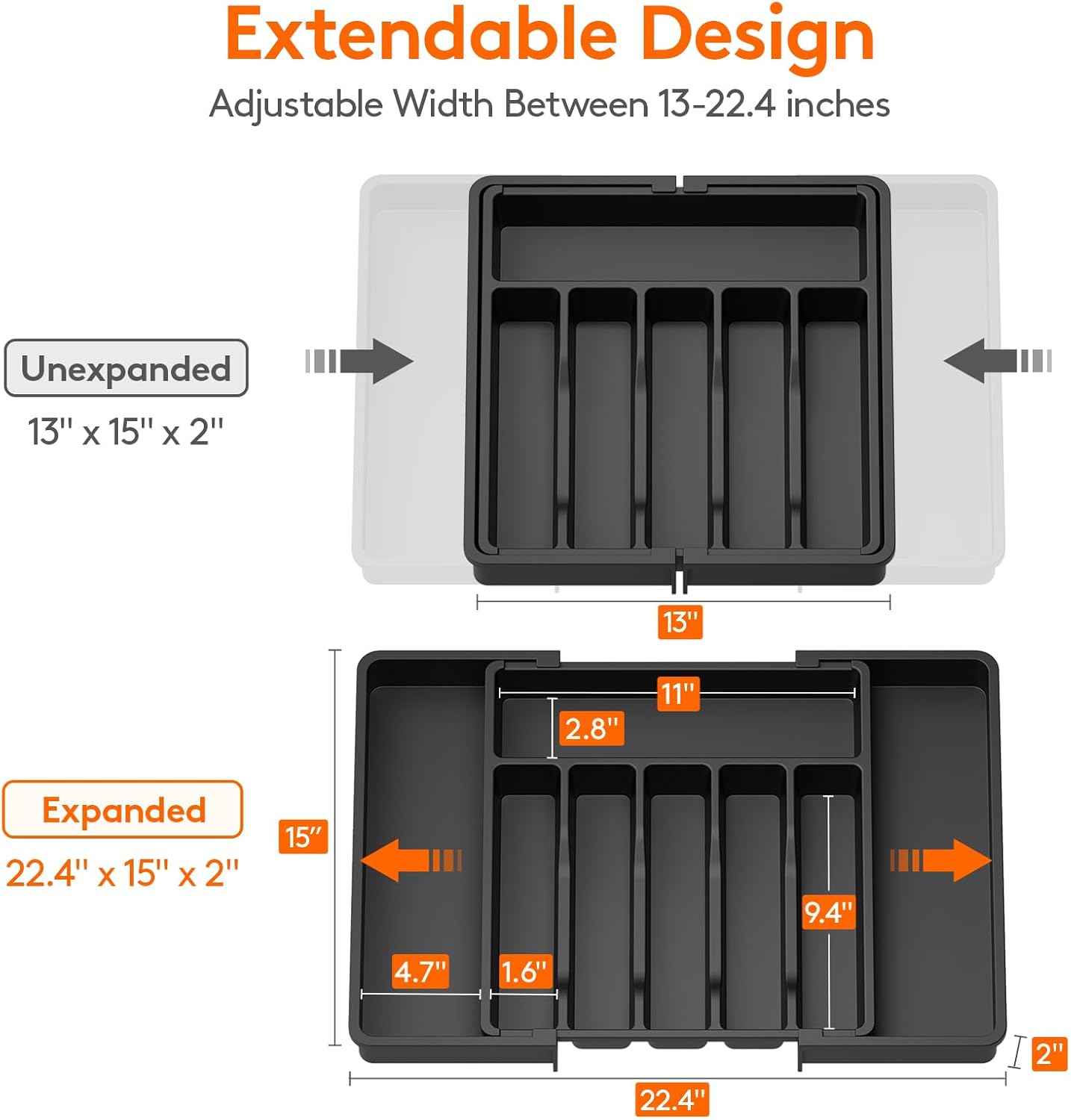 Lifewit Large Silverware Drawer Organizer - Expandable Utensil Tray for Kitchen, Adjustable Storage