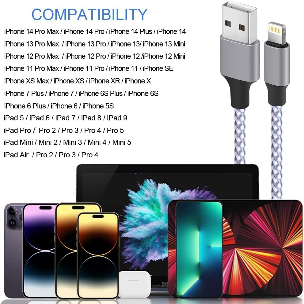 TAKAGI MFi certified Lightning cable 3PACK 6FT nylon braided for iPhone 14/13/12/11 Pro Max/XS MAX/XR/XS/X/8/iPad