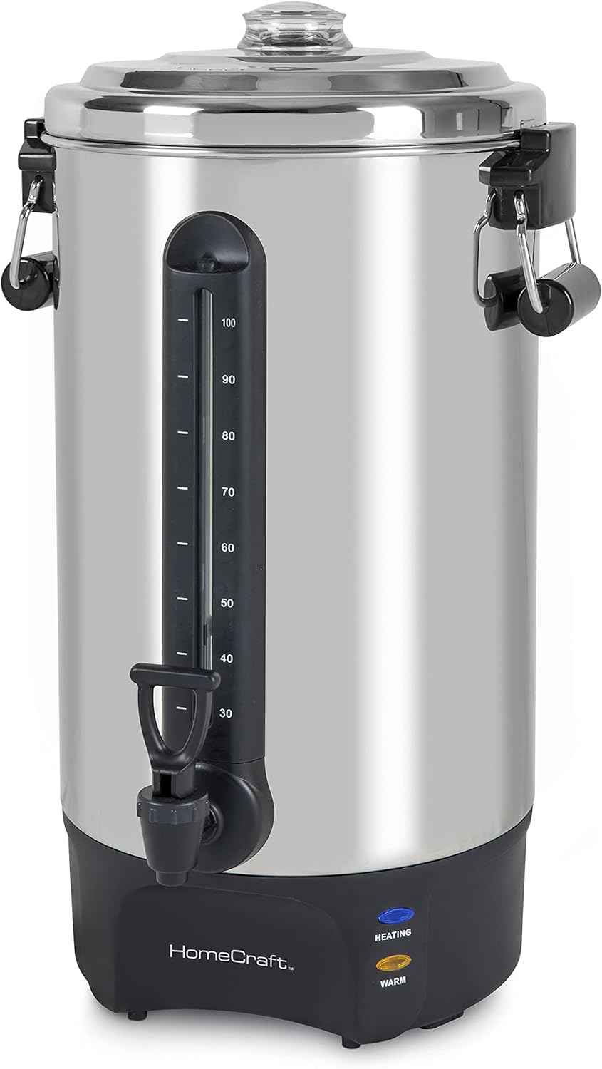 homecraft stainless steel 100-cup coffee urn with dripless faucet and quick-brewing